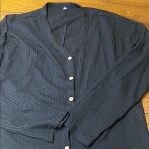 🎃Black waffle weave long sleeve tie front